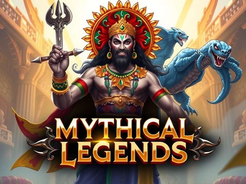 Mythical Legends game banner featuring Indian gods and mythical creatures